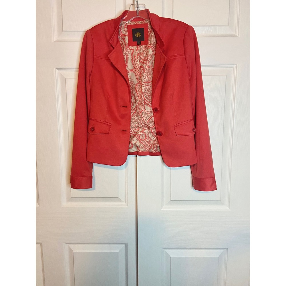 Y2K Cynthia Rowley Coral Red Paisley Lined Two Button Blazer Jacket Preppy Small - Picture 1 of 6